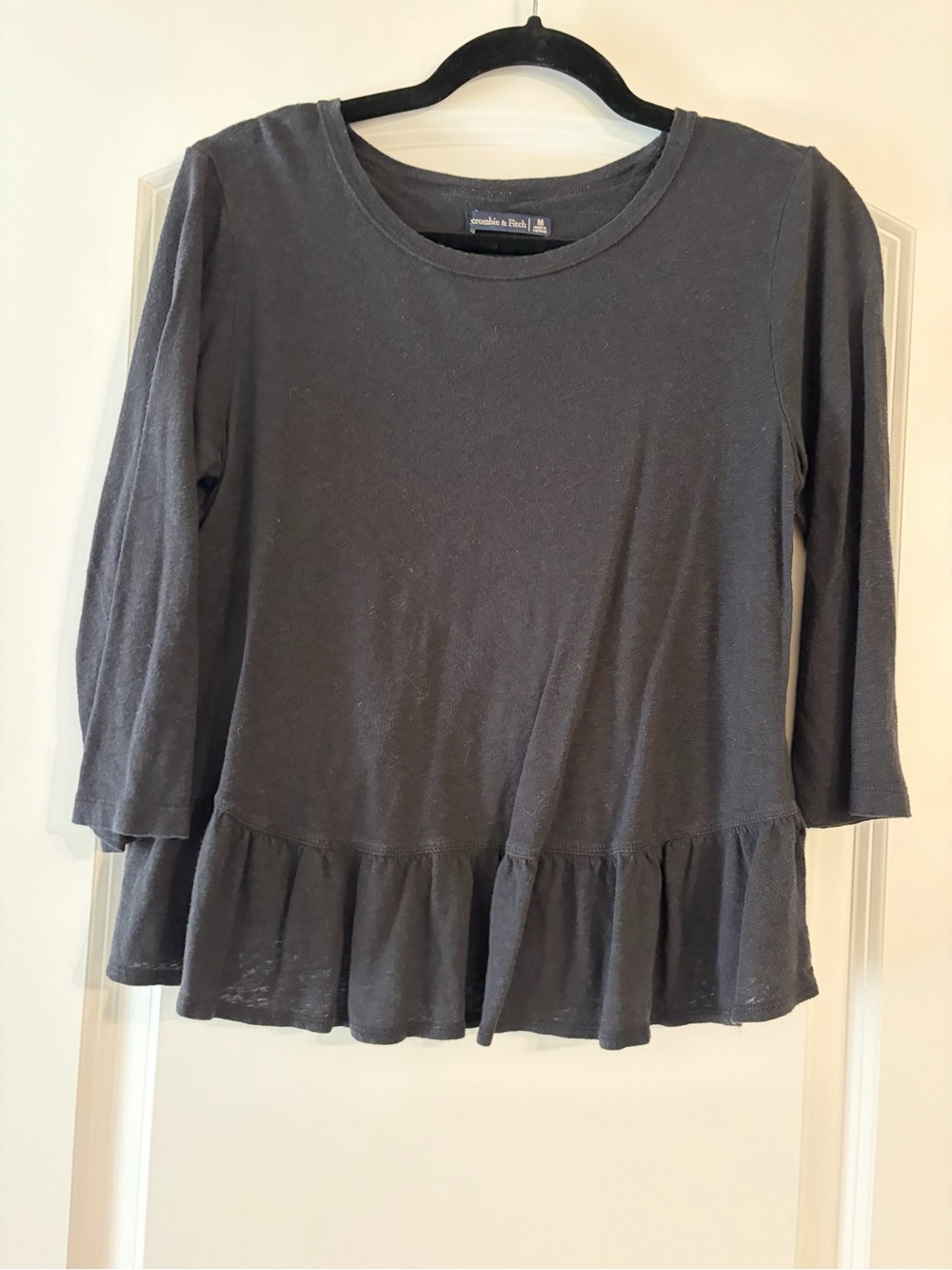 Abercrombie & Fitch Charcoal Peplum 3/4 Sleeve Tee